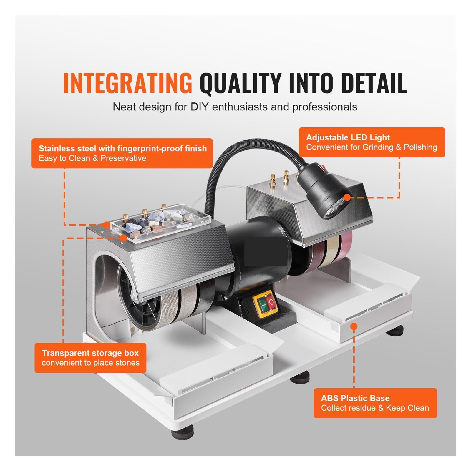 Cabbing Machine 6" 2 1800rpm Efficient Lapidary Rock Grinder, Polisher With Lamp & Water Pump For Jade Stone ,Powerhouse Performance