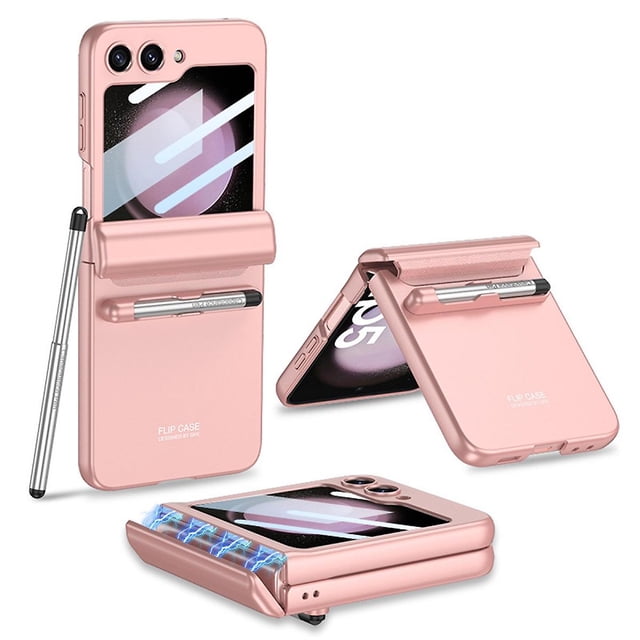 Funda Z Flip 5, funda delgada para PC a prueba de golpes Compatible con Samsung Galaxy Z Flip 5 con protección de bisagra magnética, S Pen y soporte para S Pen