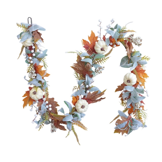 Guirnalda artificial de otoño para decoración de festivales de la , práctica y creativa, con hojas de arce, calabazas y enredaderas. Corona par