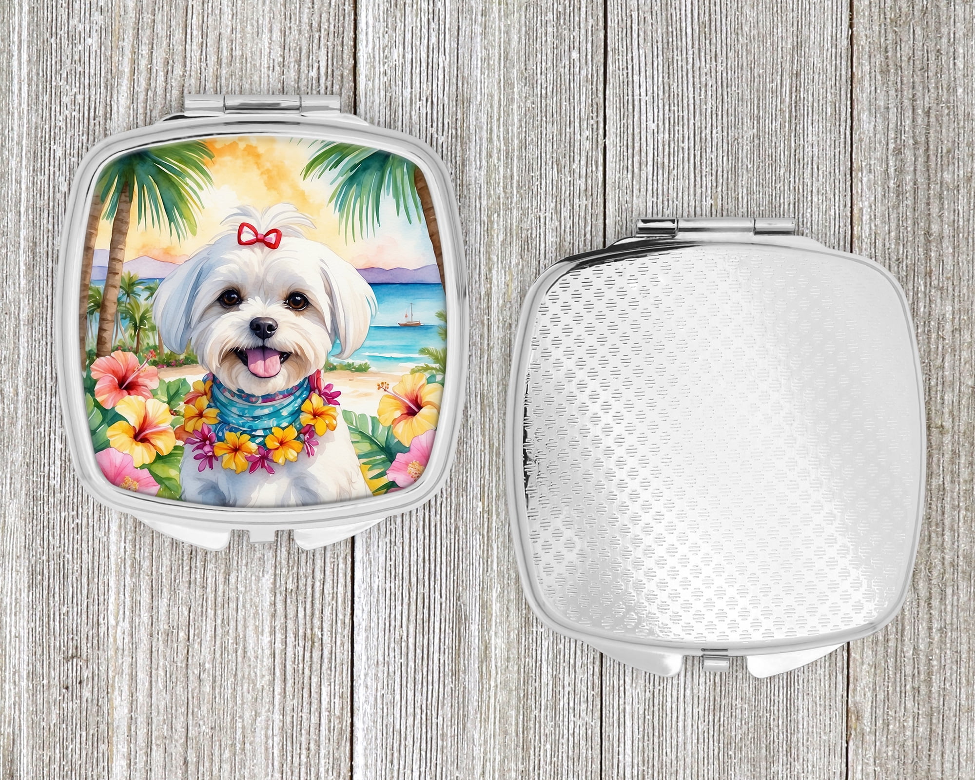 Maltese Luau Compact Mirror 2.75 in x 3 in