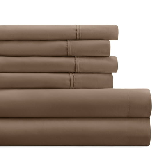 Twin Extra Long, Taupe Solid Microfiber 6 Piece Bed Sheet Set, by Noble Linens