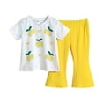 thumbnail image 1 of TTUHYWXI Girls Fashionable And Print Short Sleeve T Shirt And Flared Pants Two Piece Set (Yellow, 9-12 Months), 1 of 6