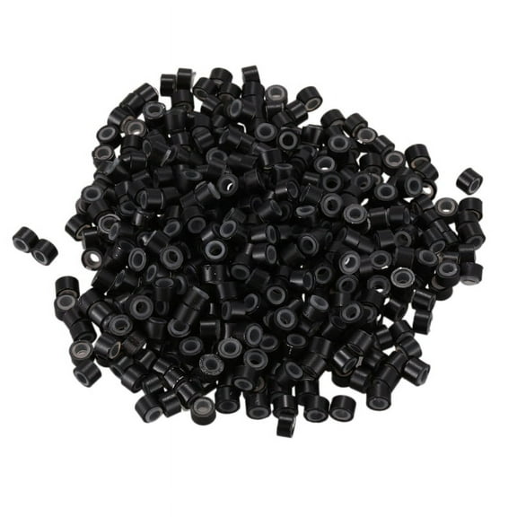 500 Pcs Black 5mm Silicone Lined Micro-ring Links Beads for I Stick Hair Extension Installation and Feathers