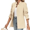 thumbnail image 3 of Spring Fall Stand Collar Solid Color Women Long Sleeved Open Front Work Office Blazer Coat, 3 of 6