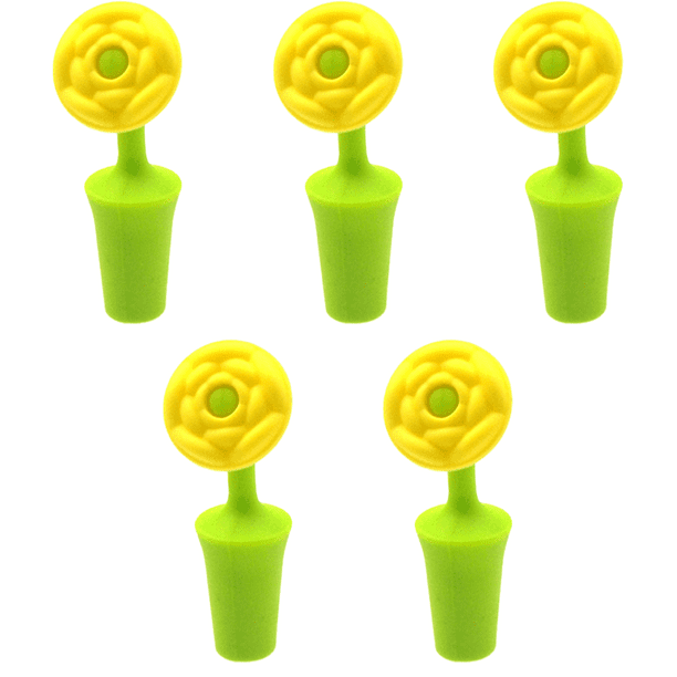 Tapón para botella de vino con flor de silicona, 5 uds., amarillo rosa Adepaton CPB-DE-LYY1167-2