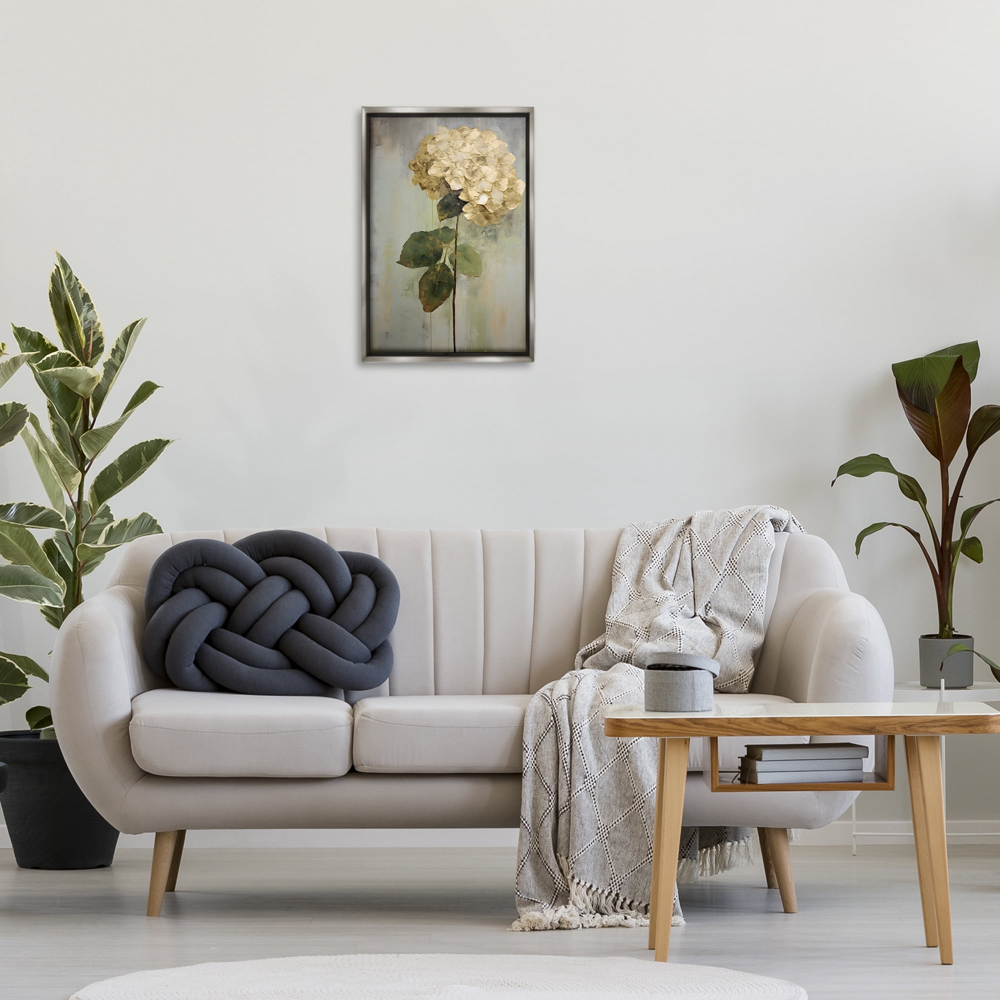 Stupell Industries Single Distressed Hydrangea Botanical & Floral Painting Gray Floater Framed Art Print Wall Art, 17 x 25