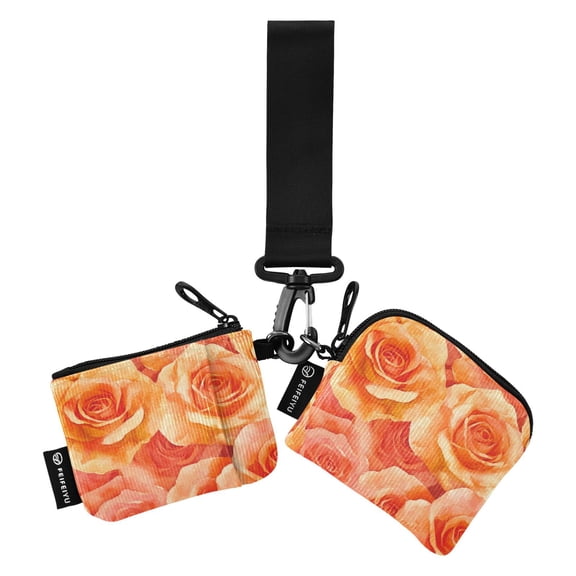 Portable Coin Purse Two 4.13x4.13 Iinches 4.13x3.5 Inches Wrist Coin Purse Keys Coin Purse Portable Women's Purse Cartoon Orange Roses