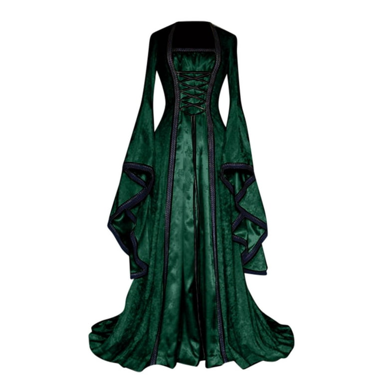 TIHLMK Prom Dresses for Women Women's Retro Style Solid Color Trumpet  Sleeve Princess Dress Green - Walmart.com