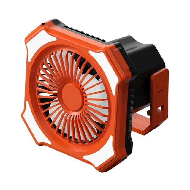 Ventilador de camping con luz LED Linterna Luz LED Luces colgantes Lámpara de tienda Ventilador Ventiladores de mesa para dormitorio para jardín Hogar naranja estándar Soledad Ventilador de escritorio para el hogar