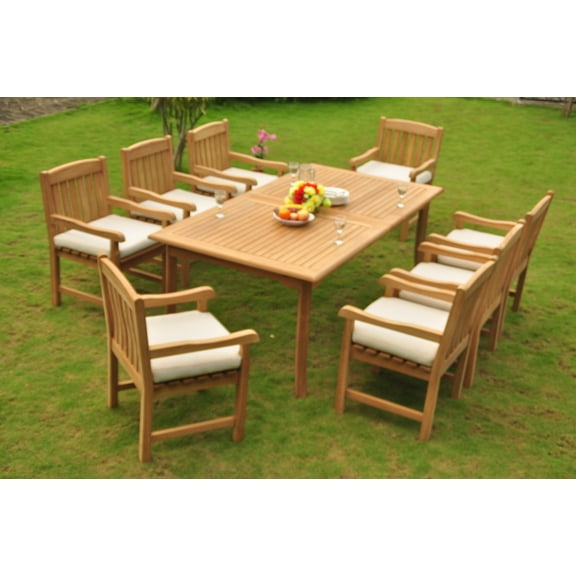 Grade-A Teak Dining Set: 8 Seater 9 Pc: 83" Rectangle Table And 8 Devon Arm Chairs Outdoor Patio WholesaleTeak #WMDSWVm