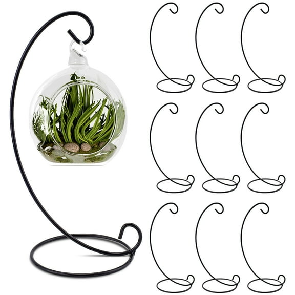 Sekonow 10Pcs Ornament Display Stand, 9.1" High Metal Hanging Plant Stand Air Plant Holder, Standing Hook Hanger for Wedding Christmas Ornament Plant Terrarium Glass Globe Lantern