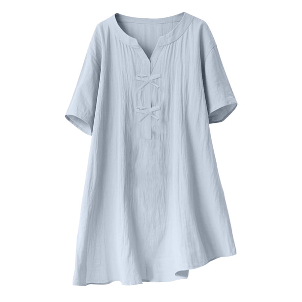 Blusas de Manga Corta para las Mujeres de Moda Color Sólido Cuello Redondo Blusas, Poliéster Verano Primavera