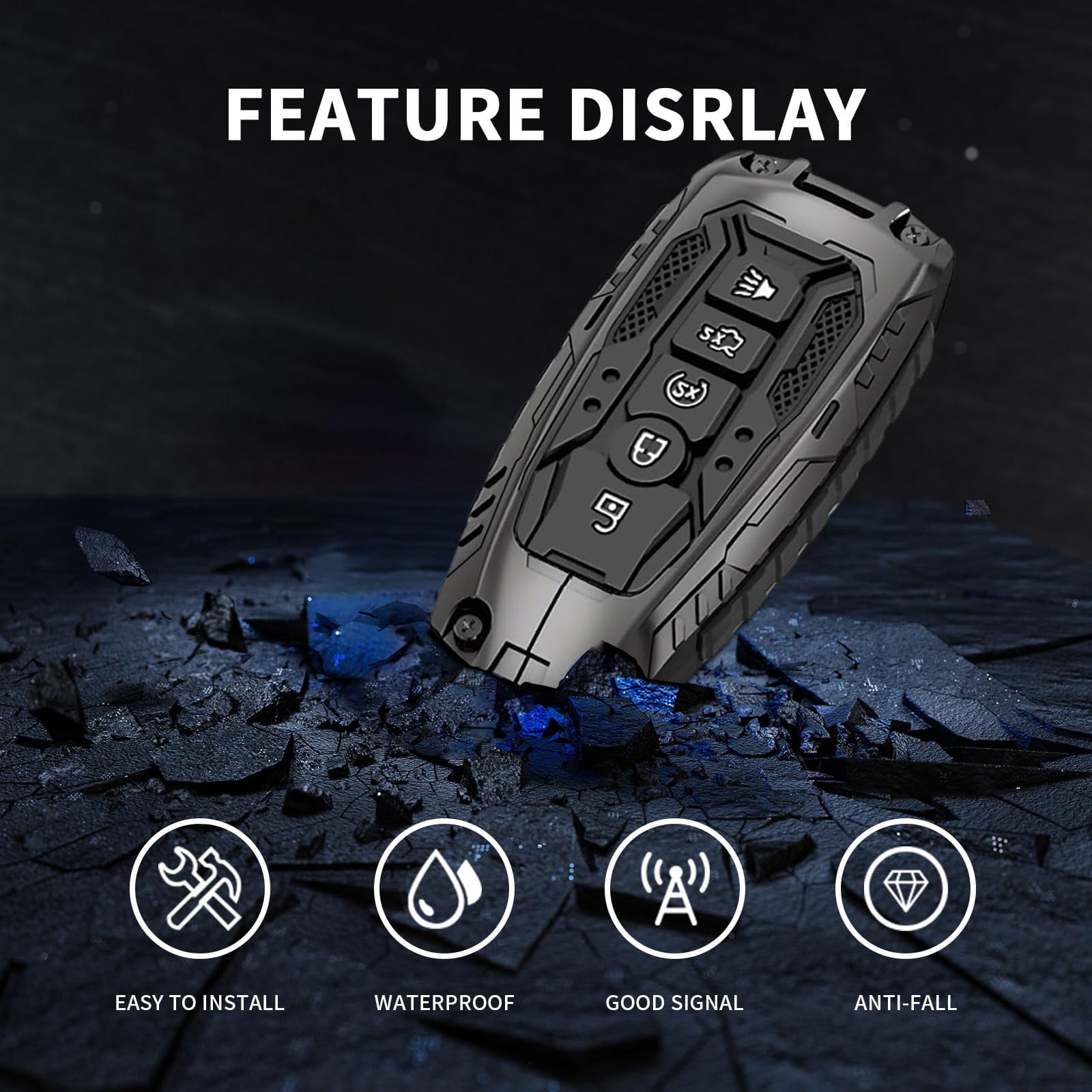 Heavy Duty Key Fob Cover for Ford F150 F250 Explorer Escape Edge, Shockproof Key Case Protector with 3/4/5 Buttons, Anti-Scratch Rubber Keychain