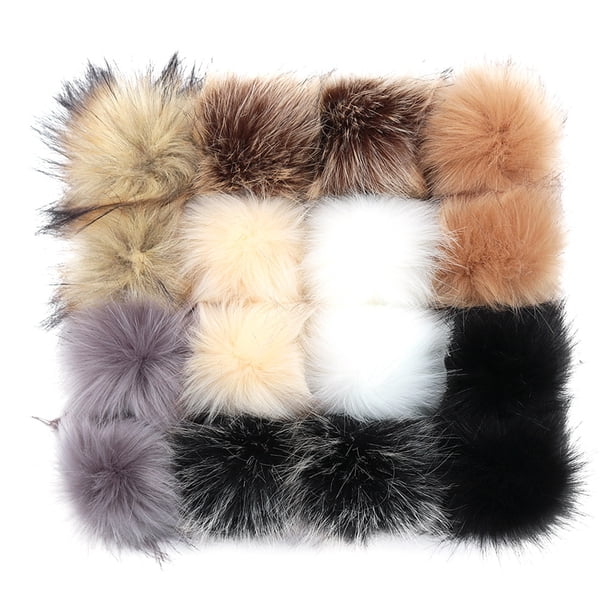 Fiudx Juego de Pompones de Imitación, Lazos Elásticos Diy para Sombreros, Llaveros, Bolsos, Bufandas y Guantes. Accesorio Versátil, Material Suave y Cómodo, 16 Piezas, Tamaño de 10 Cm, Perfecto para