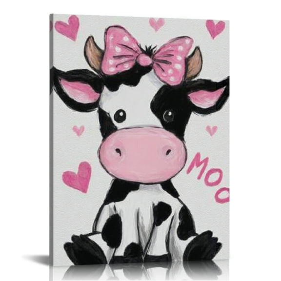 RKSupls Cute Cow Canvas Wall Art, Canvas Prints Wall Art for Living Room Bedroom Bathroom Office, Art Print Painting for Home Decorations,12x16in