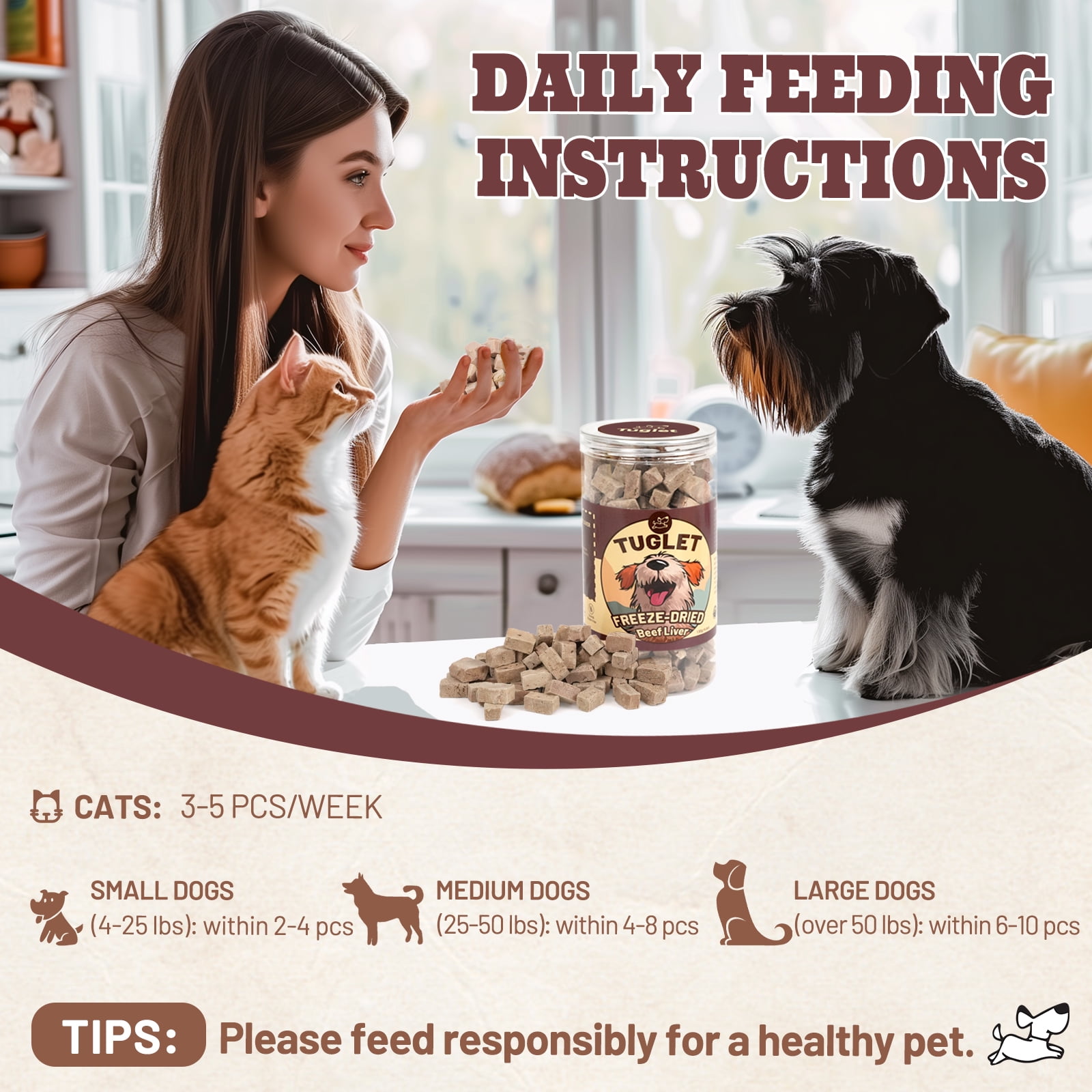 (3 pack) TUGLET Freeze-Dried Beef Liver Dog Treats, High Protein Single Ingredient, Healthy Training Reward & Food Topper, 4.6 oz