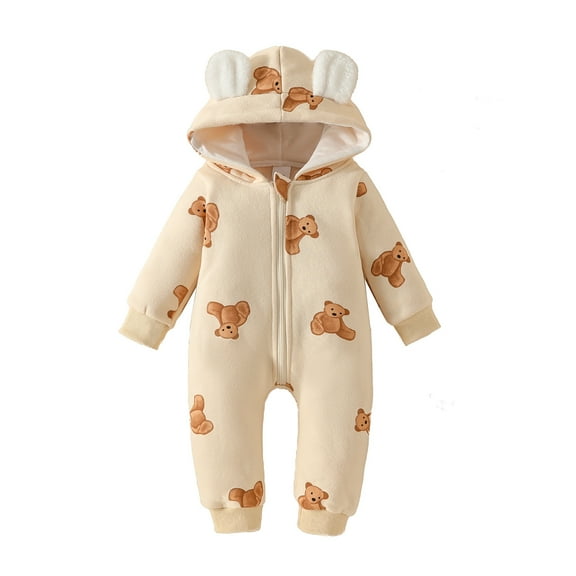 Viworld Baby Infant Boys Girls Toddler Baby Bear Printed Romper Plush Cute Bear Ears Jumpsuit Winter Thick Keep Warm Outfits Long Sleeve Onesie