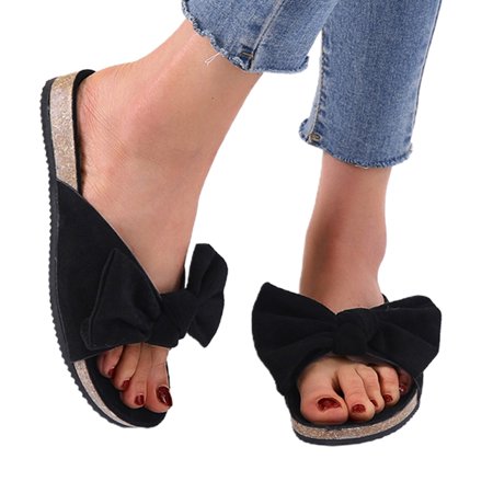 

Women s Summer Casual Open Toe Slide Slippers with Cute Bowknot Ladies Slip on House Shoes Spa Slippers with Indoor Outdoor Anti-Skid Rubber Sole for Beach or Pool