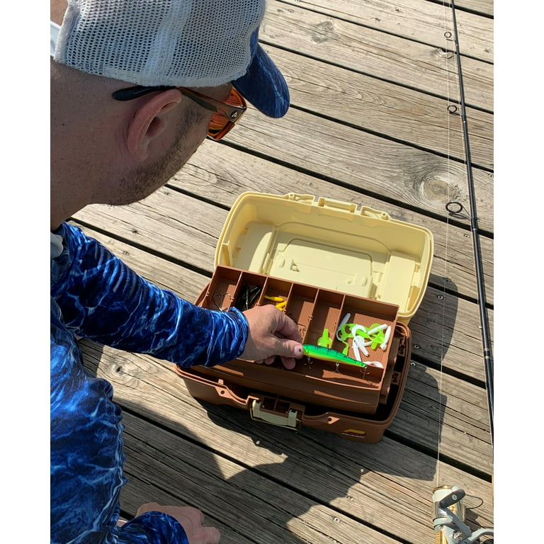 Plano Retro 2-Tray Fishing Tackle Box, Durable Solid Brass Hardware,  Tan/Brown 