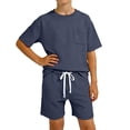 thumbnail image 4 of Boys Summer 2 Piece Classic Stylish Shorts and Short Sleeves Sets Soft Relaxed Fit Kids Summer Clothes Navy Size 8-9 Years, 4 of 4