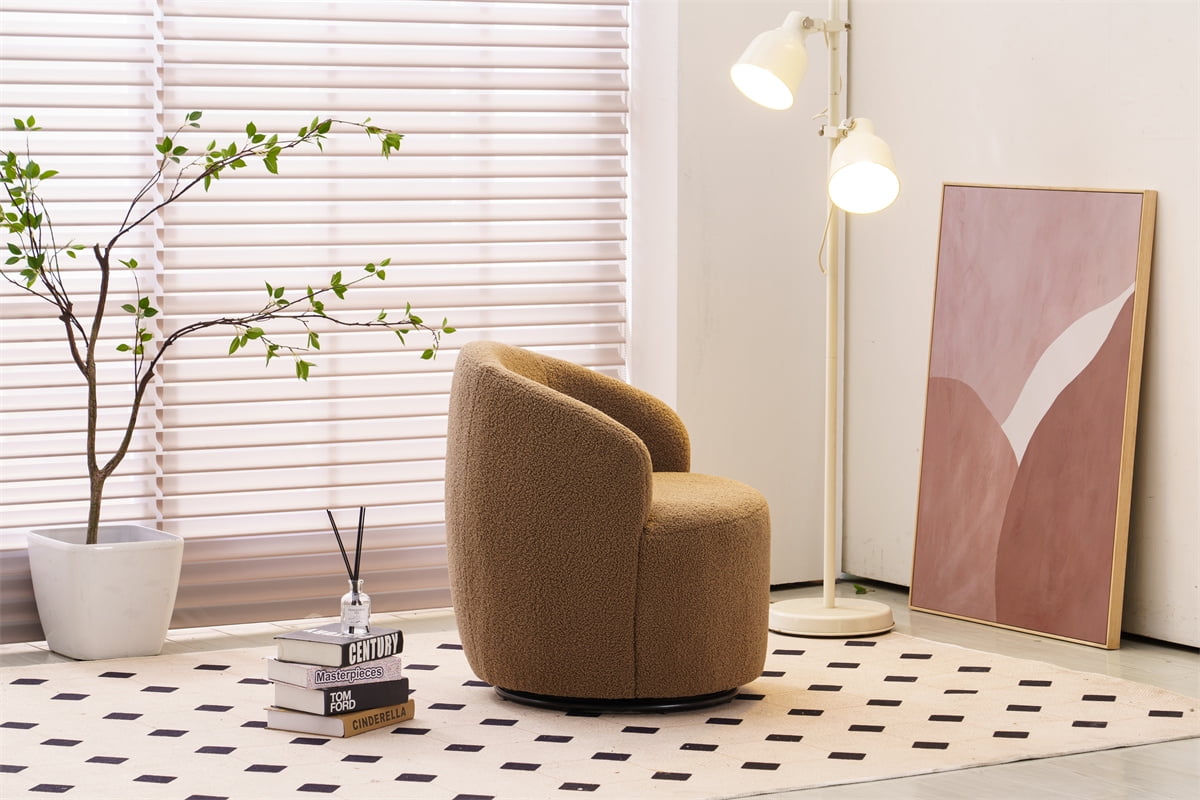 Teddy Fabric Barrel Accent Chair - Modern Furry Club Chair With Side Pocket For Living Room, Bedroom, Small Spaces (Black) 4 thumbnail image