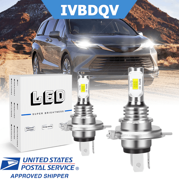 For Toyota Sienna 1998-2003 LED Headlight Bulb H4 High/Low Beam 2Pcs 6500K Super Bright White