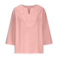 thumbnail image 5 of 3/4 Length Sleeve Womens Tops Spring Summer Casual Cotton Linen Lightweight Loose V Neck Boho T Shirts Blouse, 5 of 6