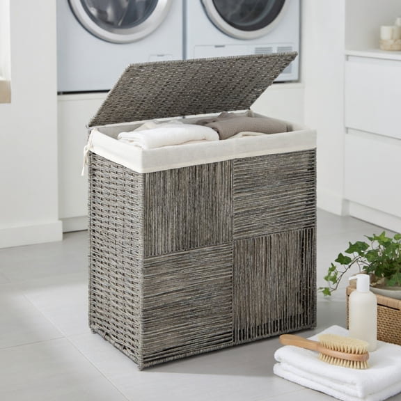 Topcobe 29 Gallons Laundry Hamper with Convenient Handles and Removable Liner Bag, Laundry Basket Organizer, Bathroom Furniture, Gray