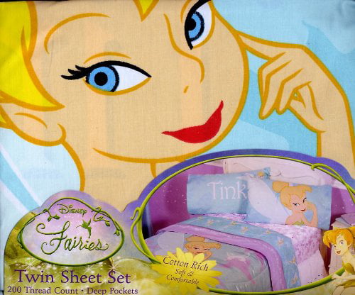 Disney Fairies TinkerBell COMPLETE  3PC TWIN SHEET SET Purple NEW 