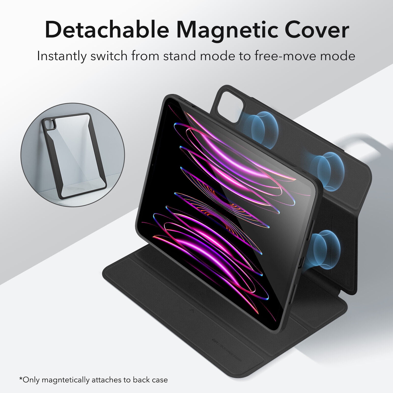 ESR Hybrid Case Compatible with iPad Pro 12.9 Inch (2022/2021), iPad Pro 12.9 Case with Pencil Holder, Detachable Magnetic Cover, Vertical Stand, Rebound 360 Series, Black