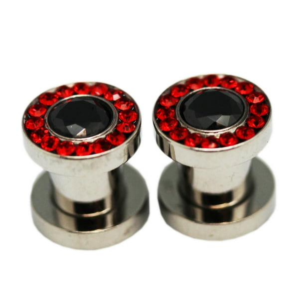 Large Black Gem With Red Diamonds Screw On Ear Plug 6 Mm 2 Gauge 2 Piece Walmart Com