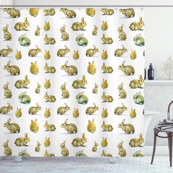 Ambesonne Watercolor Shower Curtain, Furry Rabbits, 69"Wx70"L, Pale Brown Pale Yellow