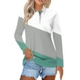thumbnail image 2 of Womens Long Sleeve Polo Shirts Color Block V Neck Collared, Fall Casual Tunic Tees for Weekend Light Green 2XL, 2 of 6