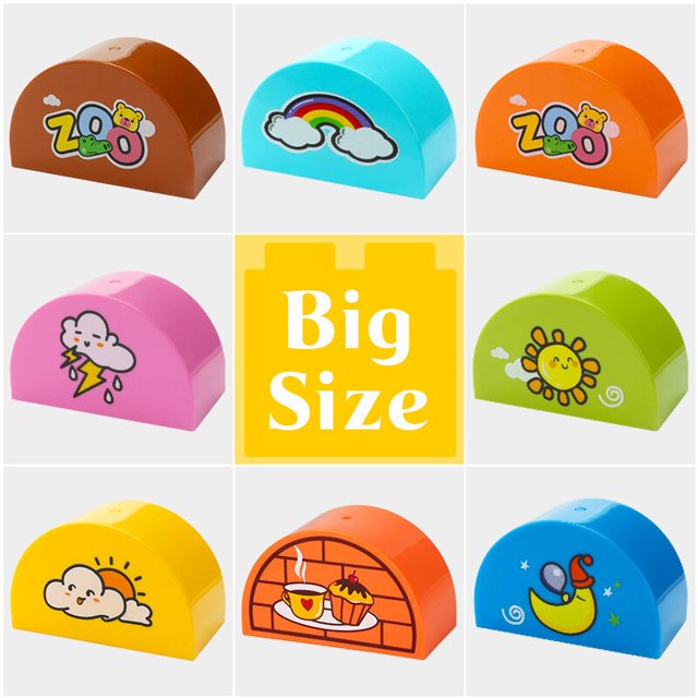 Large particles block 2 x 4 semicircle rainbow arched brick pattern the sun and moon ZOO ZOO accessories heqiyong toy