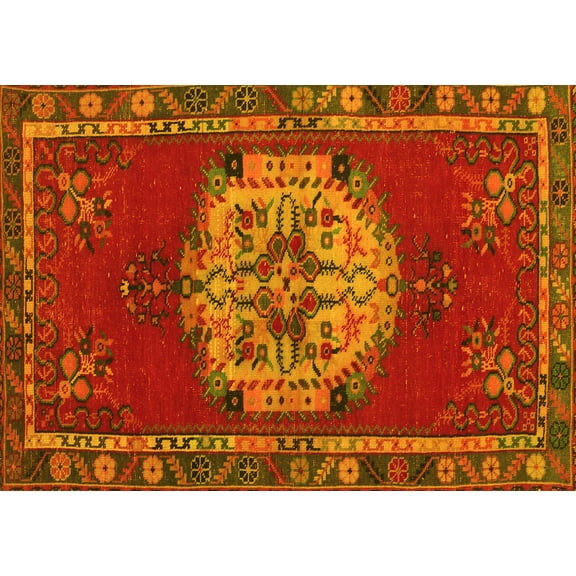 Ahgly Company Machine Washable Indoor Rectangle Persian Yellow Traditional Area Rugs, 5' x 7'