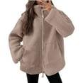 thumbnail image 2 of QATAINLAV BrownWomens Fleece Jacket Oversized Zip Up Sherpa Fuzzy Coats Fall Winter Fashion Clothes with Pockets L, 2 of 4