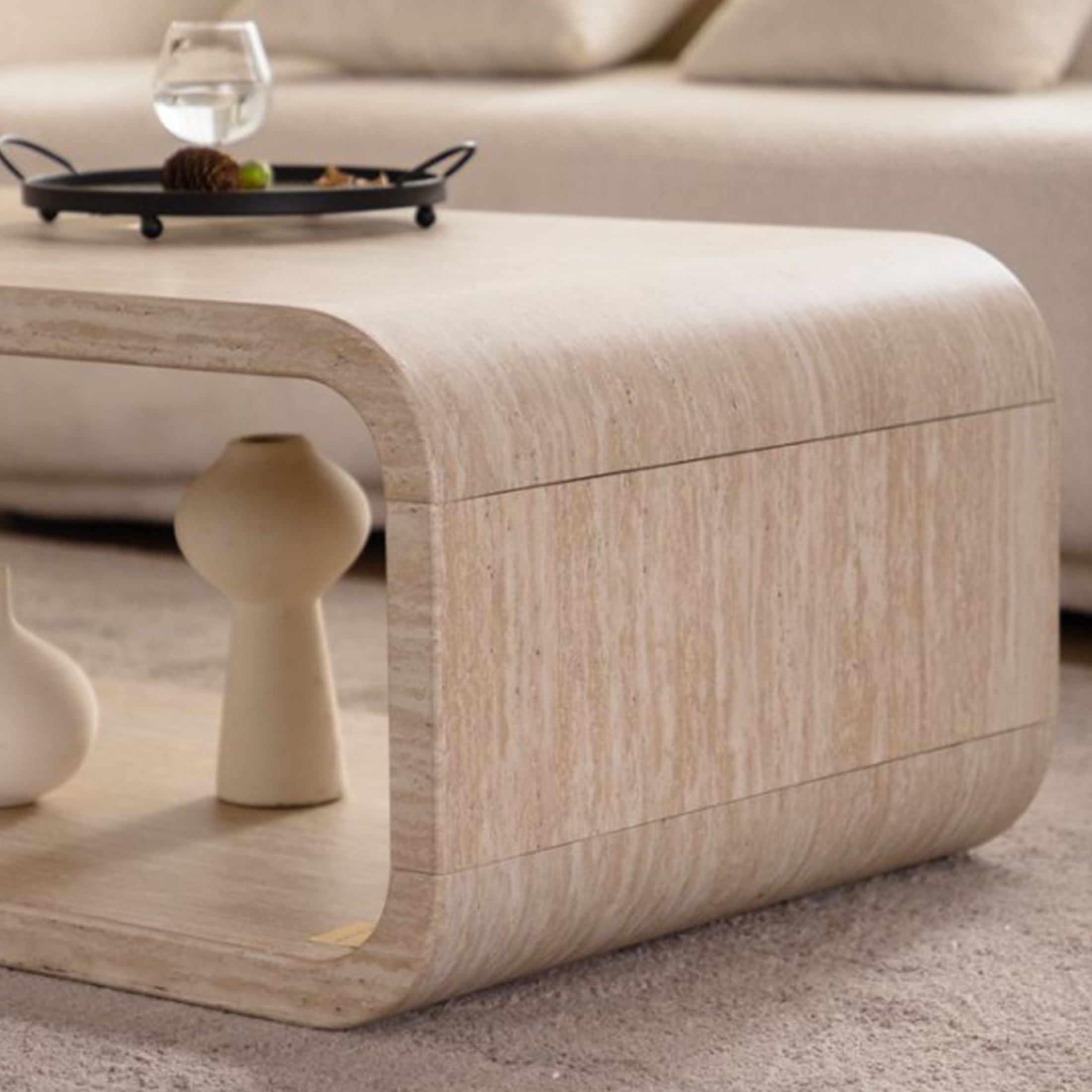 Noble House Dyani 47" Elegant Curved Coffee Table with Open Storage Shelf, for Contemporary Living Room, Amber
