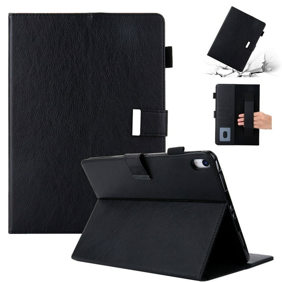 SaniMore Stand Wallet Case for iPad 10th Generation 10.9" 2022, PU Leather Case TPU Back Auto Wake/Sleep Card/Pen Holder Stand Hand Rope Anti-slip Strip Magnetic Shockproof Case, Black