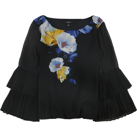 Alfani Womens Pleat Sleeve Pullover Blouse, Black, Medium