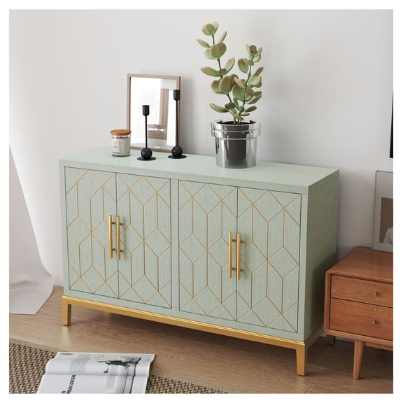 Green 4-Door Accent Cabinet, Modern Credenza Buffet Storage for Living Room Dining Room Kitchen, 70.9” Sideboard with Decorative Trim