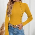 thumbnail image 4 of Suéter de cuello alto para otoño e invierno, elegante, suave, cómodo, elástico, para mujer, camisa de mujer, blusa de manga larga con botones acanalados, 4 of 5