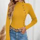 thumbnail image 3 of Suéter de cuello alto para otoño e invierno, elegante, suave, cómodo, elástico, para mujer, camisa de mujer, blusa de manga larga con botones acanalados, 3 of 4