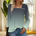 thumbnail image 2 of Fall Saving! HVOBTTY Women's Long Sleeved T Shirt, Fall and Winter Tops for Women, Women's Casual Fashion Gradient Color Crew Neck Long Sleeve Button Loose T Shirt Top Army Green, Army Green, 2 of 5