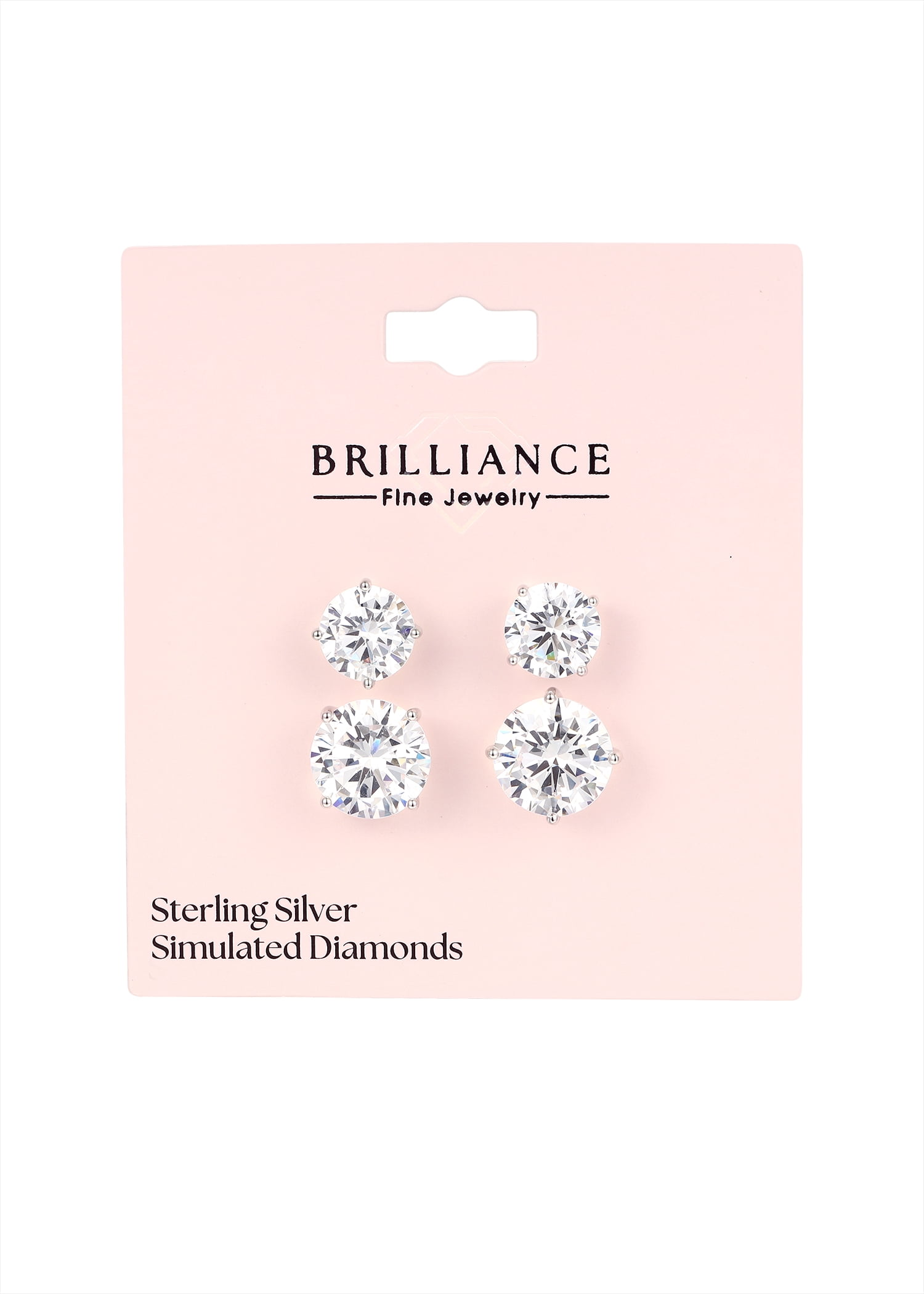 Brilliance Fine Jewelry Women's Simulated Diamond Duo Round Earring Set in Sterling Silver 10mm