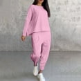 thumbnail image 5 of FRSASU Women's Two Piece Sets Solid Color Casual Loose Crewneck Long Sleeve Tops Wide Leg Pants Pink, 5 of 7