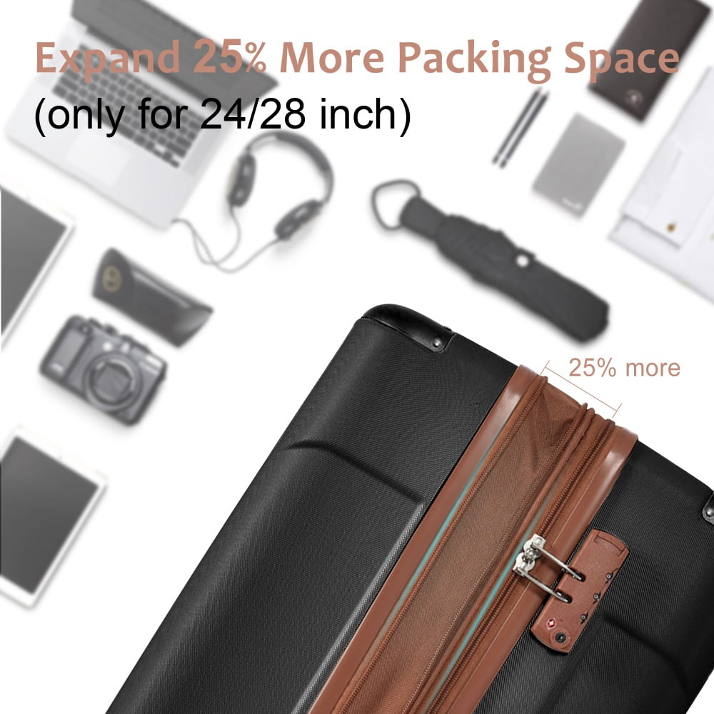 Yougu Luggage Sets 2 Piece(20,28 inch) ABS Hard Suitcase With Wheels And TSA Lock Travel Set,Black Brown