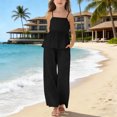 thumbnail image 3 of Ultrave Girls 2 Piece Cotton Linen Set, Spaghetti Strap Peplum Top Wide Leg Pants, Casual Summer Outfit, 3 of 6