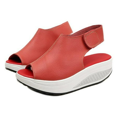 

huanledash Women s Summer Fashion Faux Leather Peep Toe Wedge Sandals Platform Swing Shoes