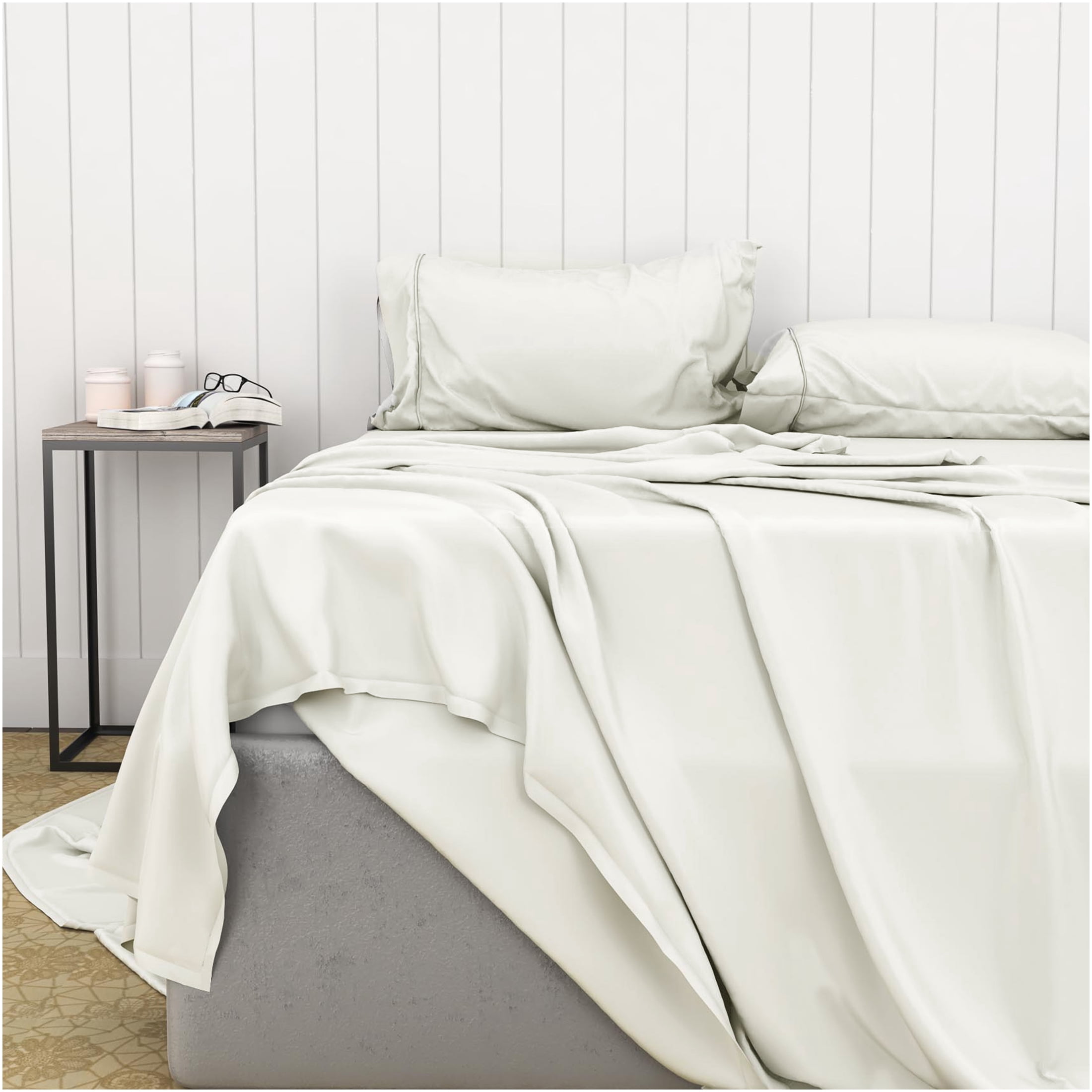 JERFIT 100% Bamboo Derived Viscose Sheets Set - Ivory, California King Split Head, Ultra Soft, Breathable & Moisture Wicking Bedding