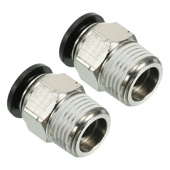 Uxcell 10mm x 3/8"NPT Male Thread Push to Connect Fittings Pneumatic Air line Quick Connect Fittings 2 Pack Silver